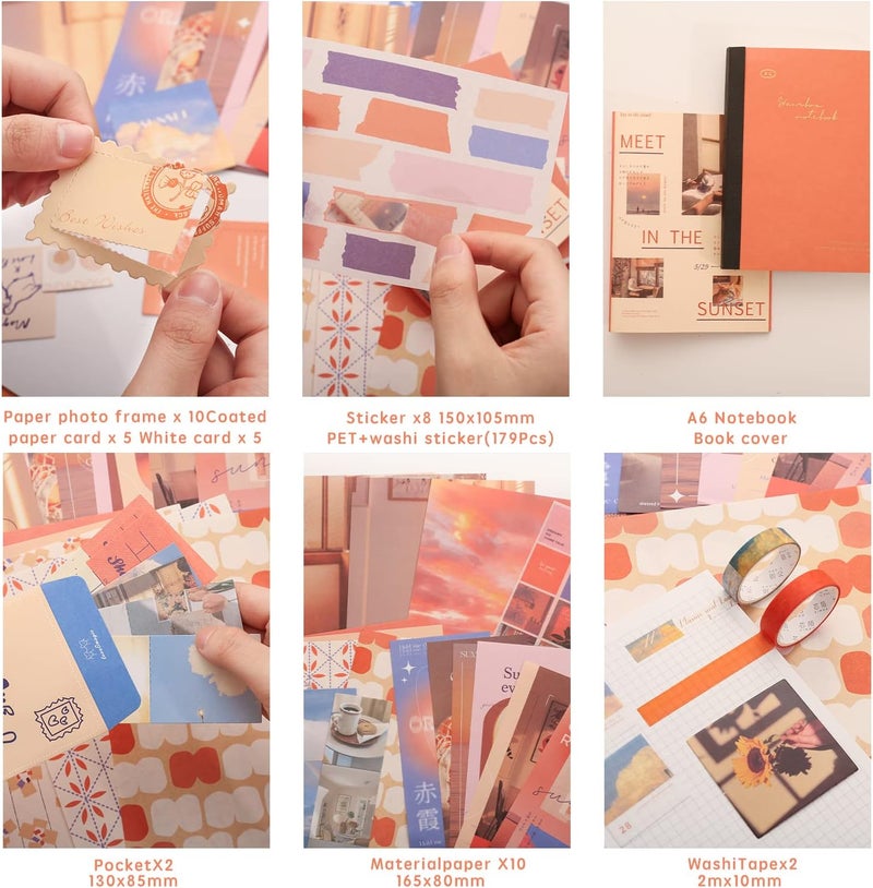 emmoolife 348 Pcs Scrapbooking Supplies Kit, Vintage Aesthetic Scrapbook Kit for Bullet Junk Journal, Stationery, A6 Grid Notebook, DIY Journaling Supplies, Birthday Craft Gift for Teen Girl Women - Image 3